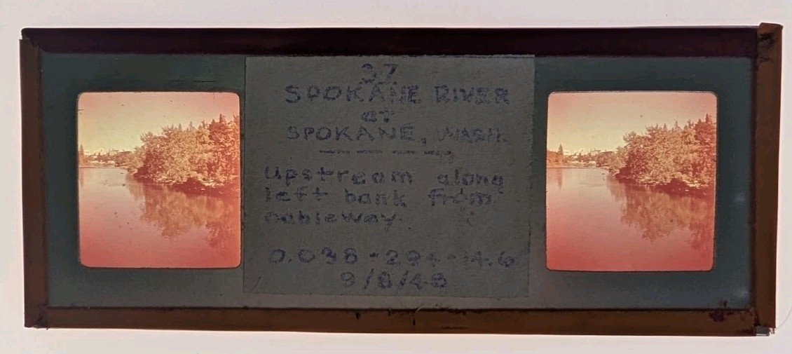 40\'s STEREOSCOPIC GLASS SLIDE SPOKANE RIVER AT SPOKANE WASHINGTON SGS1