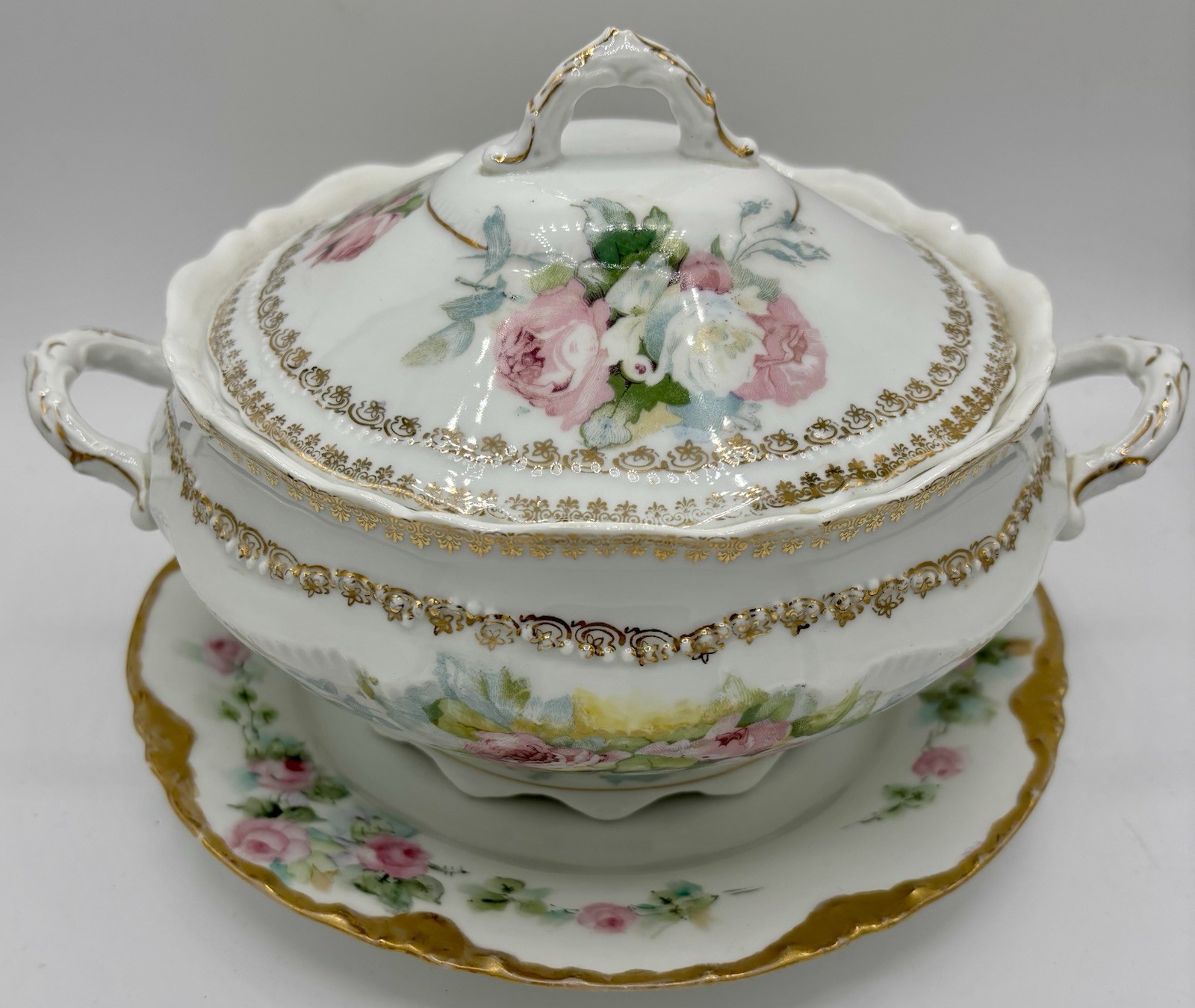 Antique O&EG Royal Austria Porcelin Soup Tureen with Underplate, Circa 1900