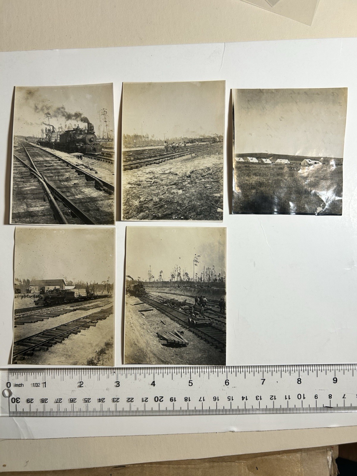 C1910 Real Photo Lot Railroad Construction Steam Locomotive C.H. Sharp Co Okla