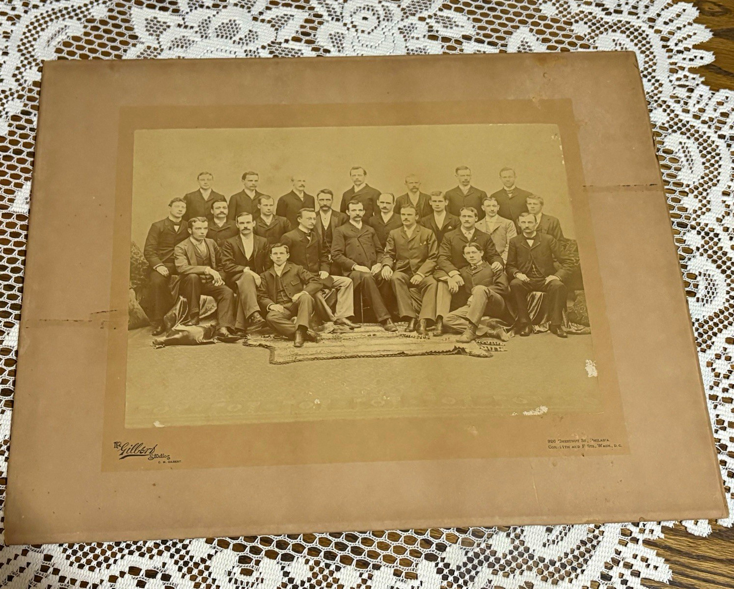 1890-1895 Antique G. M. Gilbert Studios Sepia Men’s Group Portrait Photograph