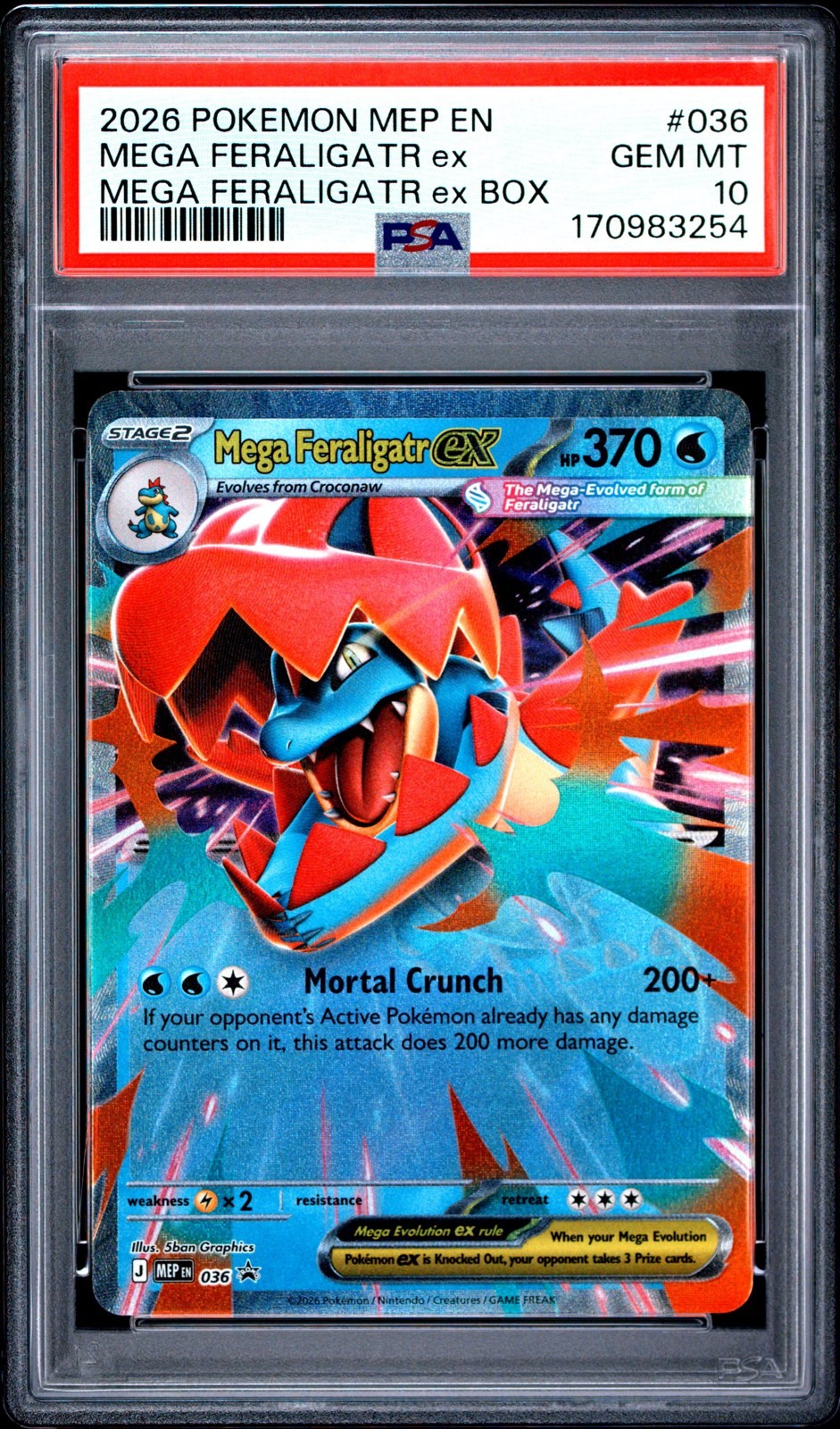 2026 Pokémon MEP Black Star Promo - Mega Feraligatr ex #36 Holo PSA 10