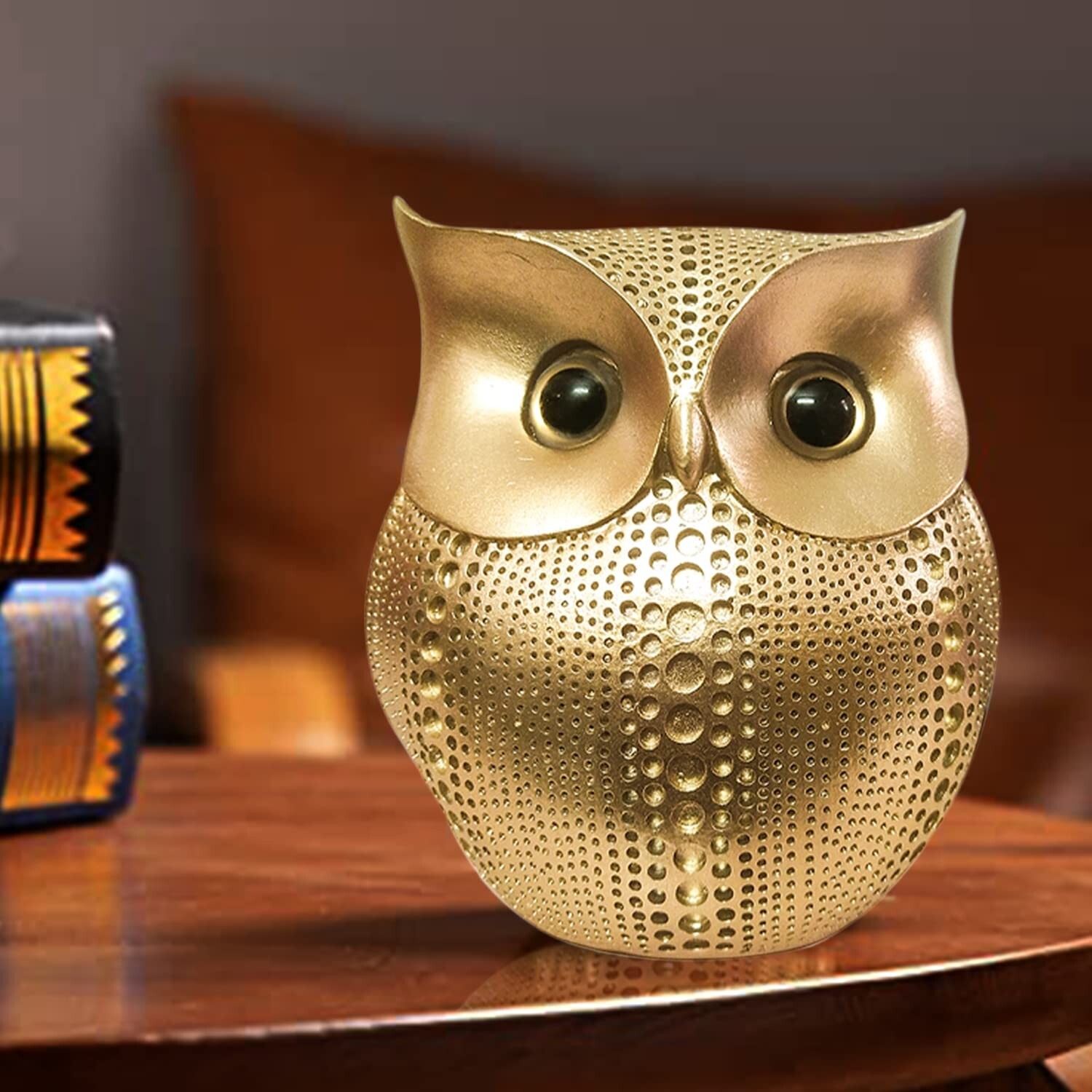 Golden Lucky Owl Statue Goddess Lakshmi Vehicle Figure Showpiece For Home Decor