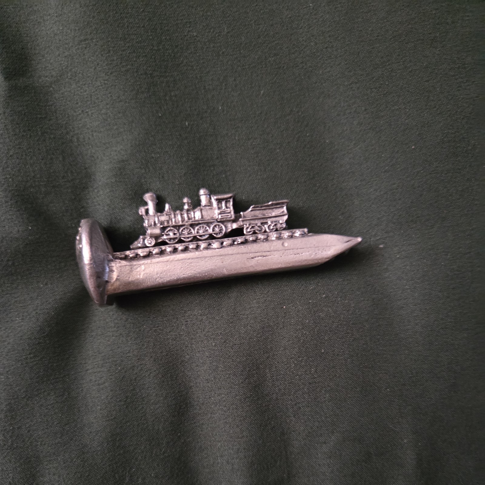 Unusual Folky Railroad Spike Sculpture, Miniature CoalTrain with Cars, 3