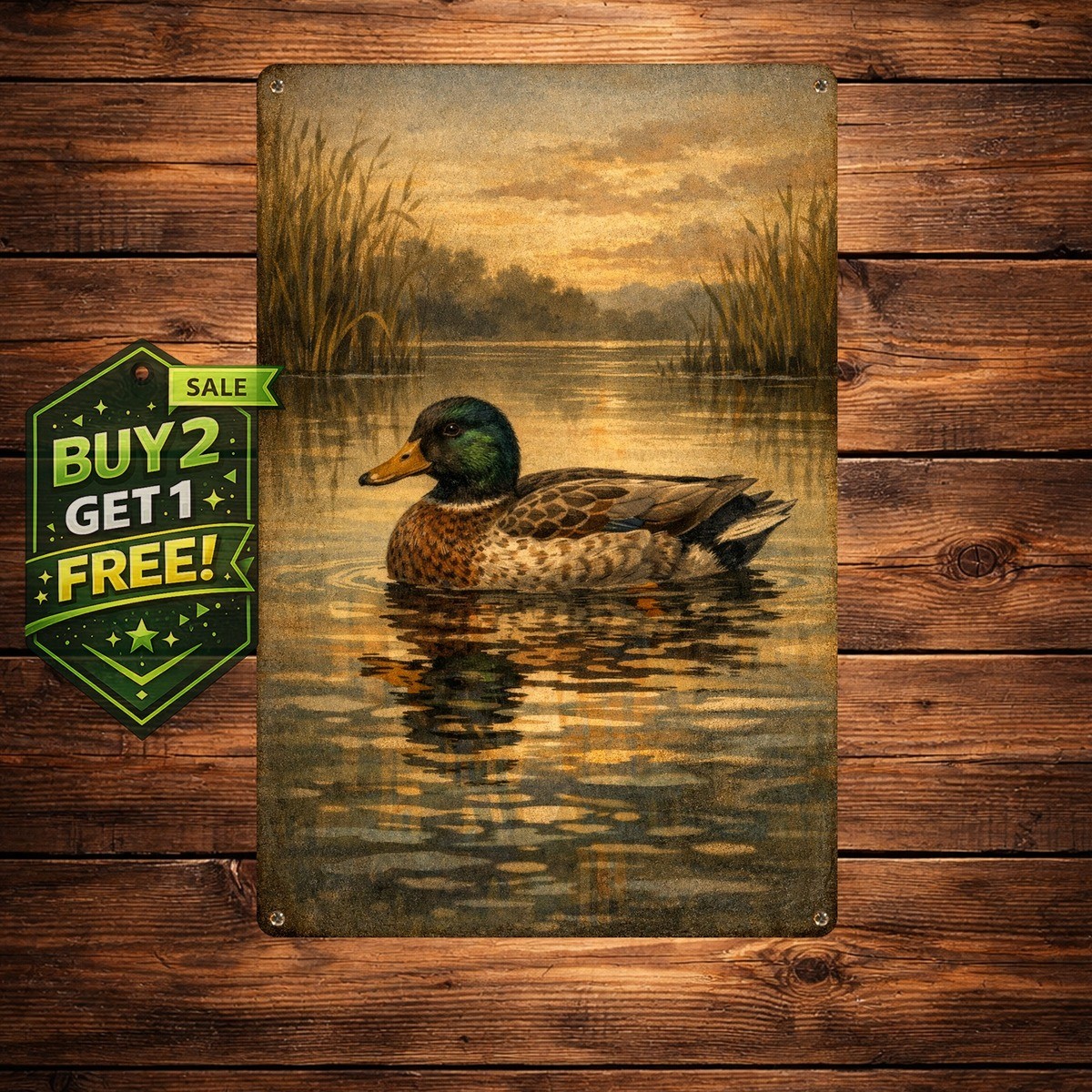 Mallard Duck Reflection Wall Art Vintage Duck Plaque Metal Sign 8x12