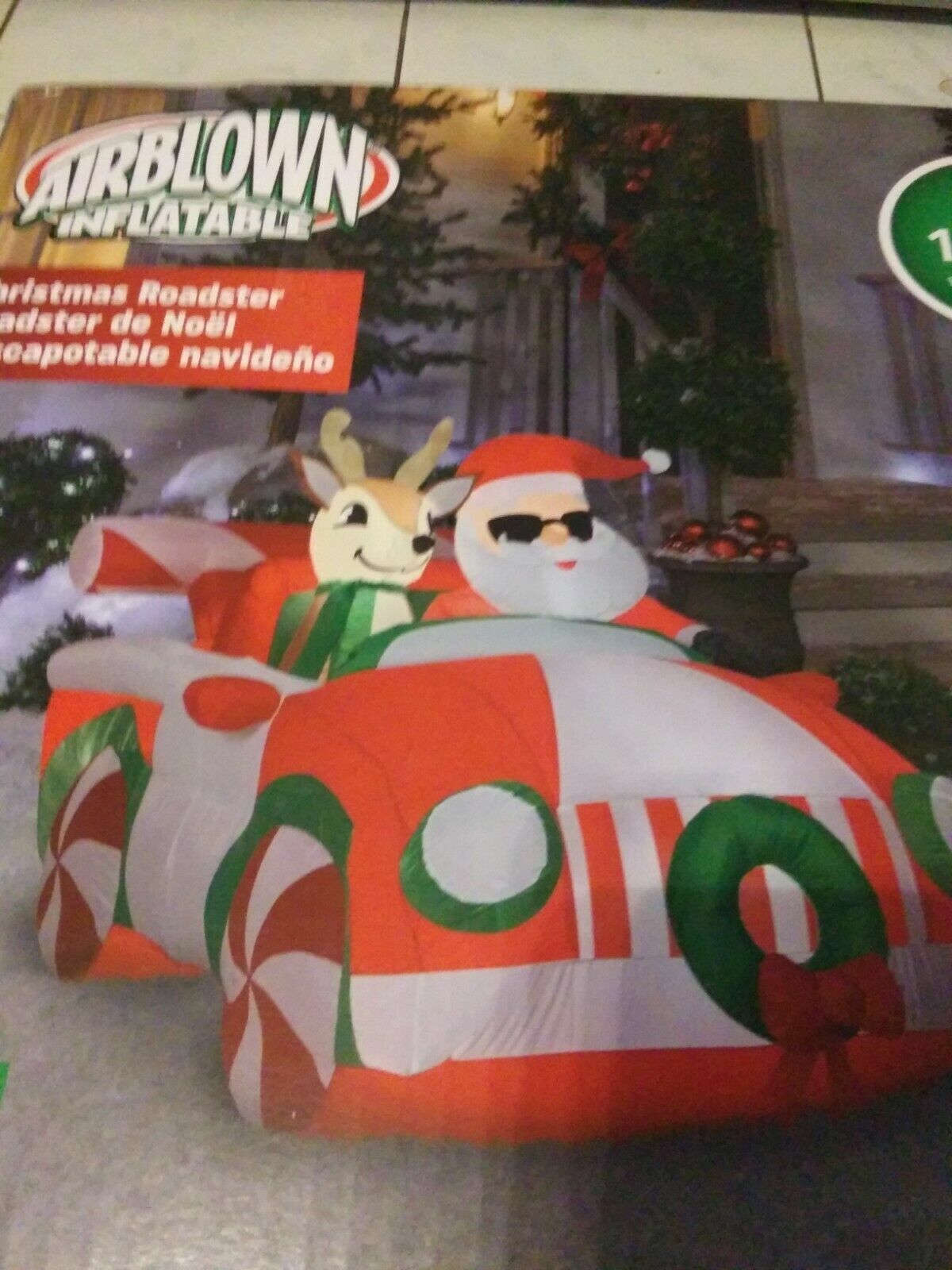 6\' Gemmy Airblown Christmas Santa & Reindeer In Roadster Car Lighted inflatable 