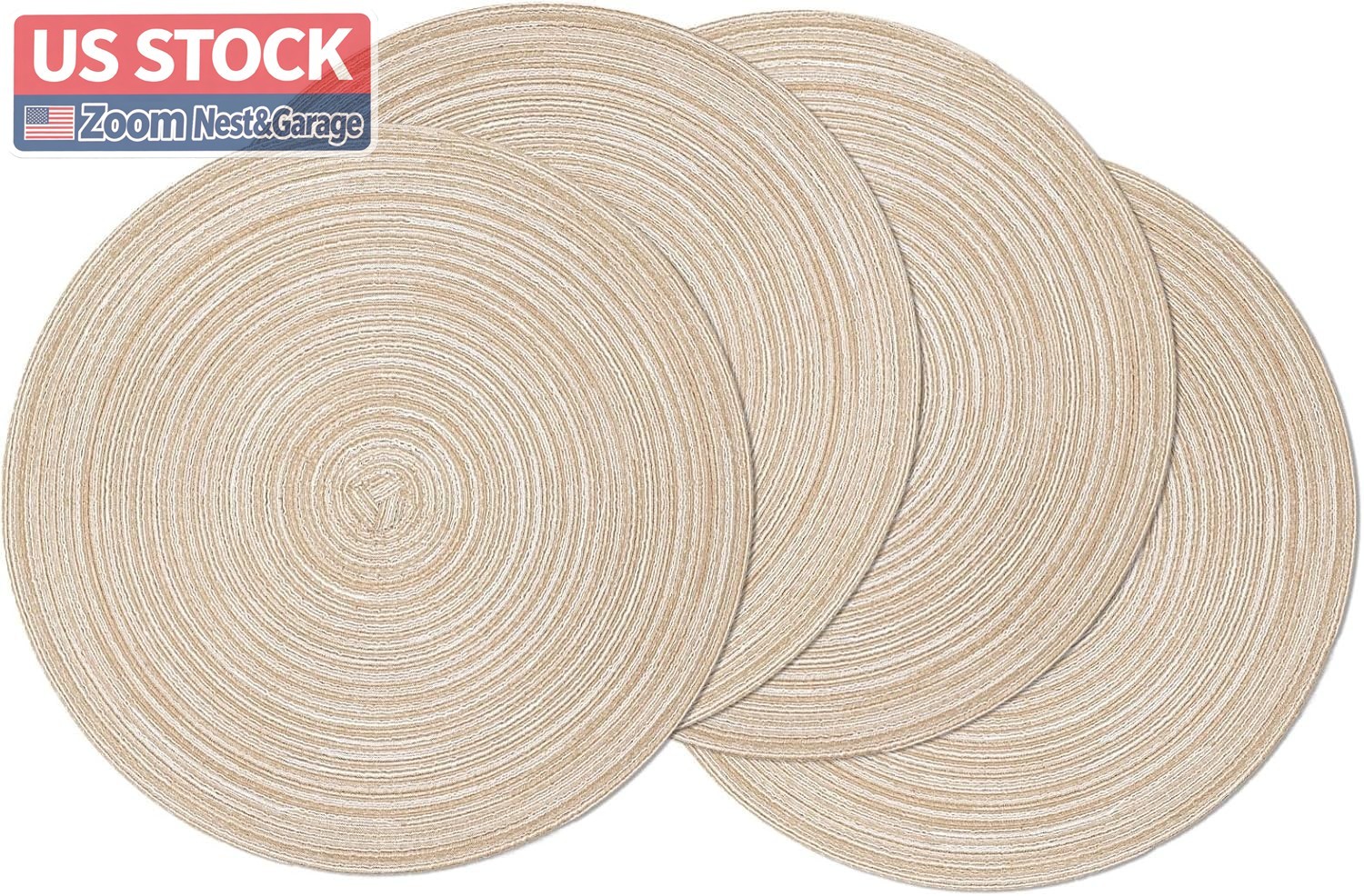 US Stock SHACOS Braided Place Mats 4 Pack Beige 15 Inch Washable Dining Table