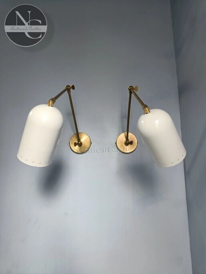 Modern Wall Sconce , Mid Century Lighting , Italian Style Brass Lamp Pair