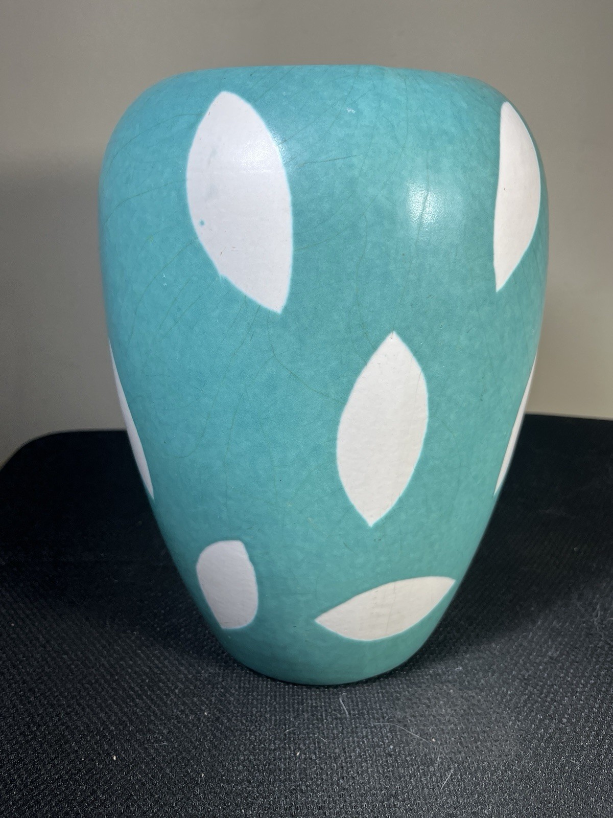 Scheurich Pottery Vase Teal Turquoise White Leaves 509-28 West Germany 11 inch