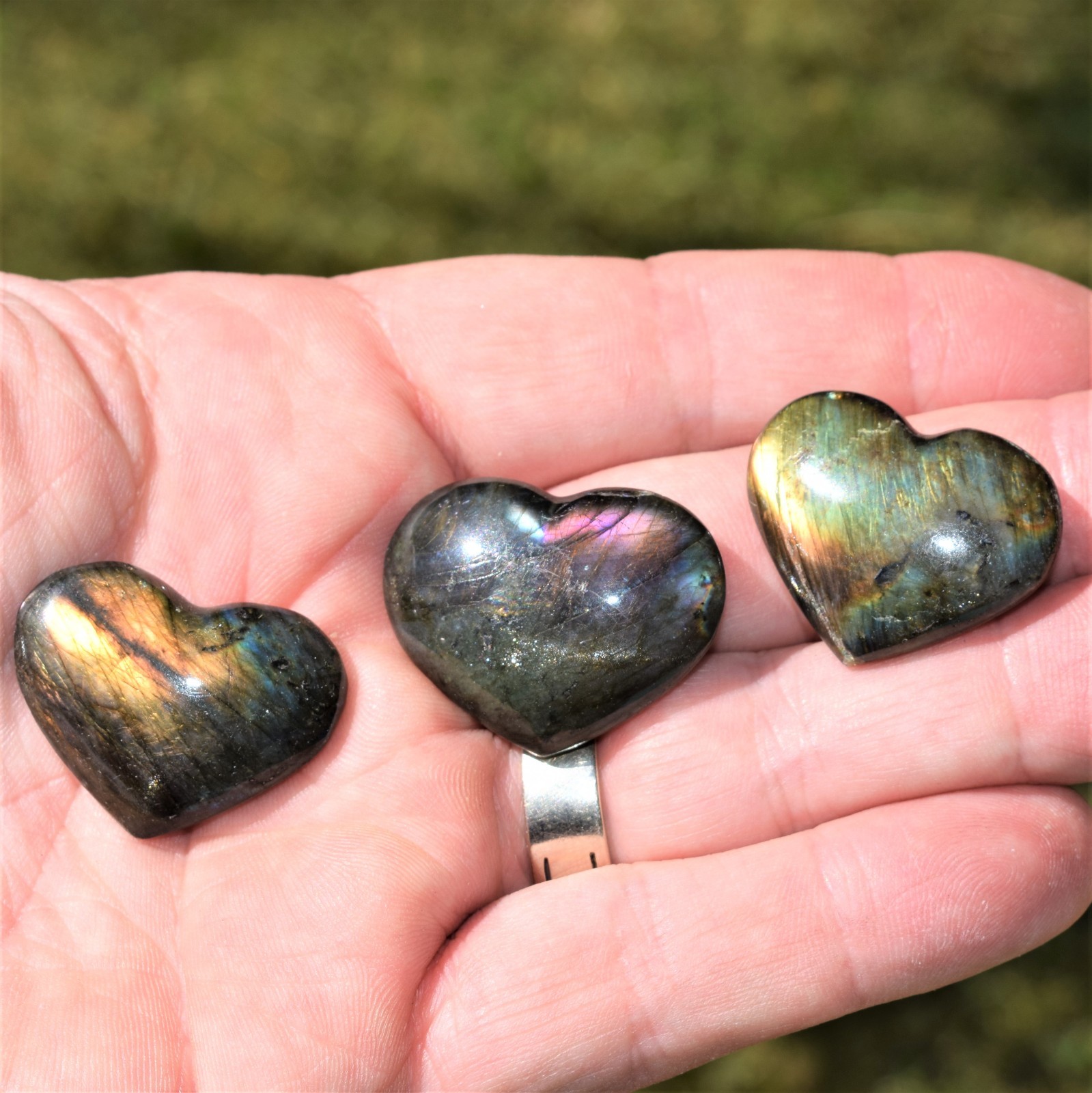 [3] CHARGED Premium Flashy Spectrolite Hearts Palm / Worry Stones Madagascar