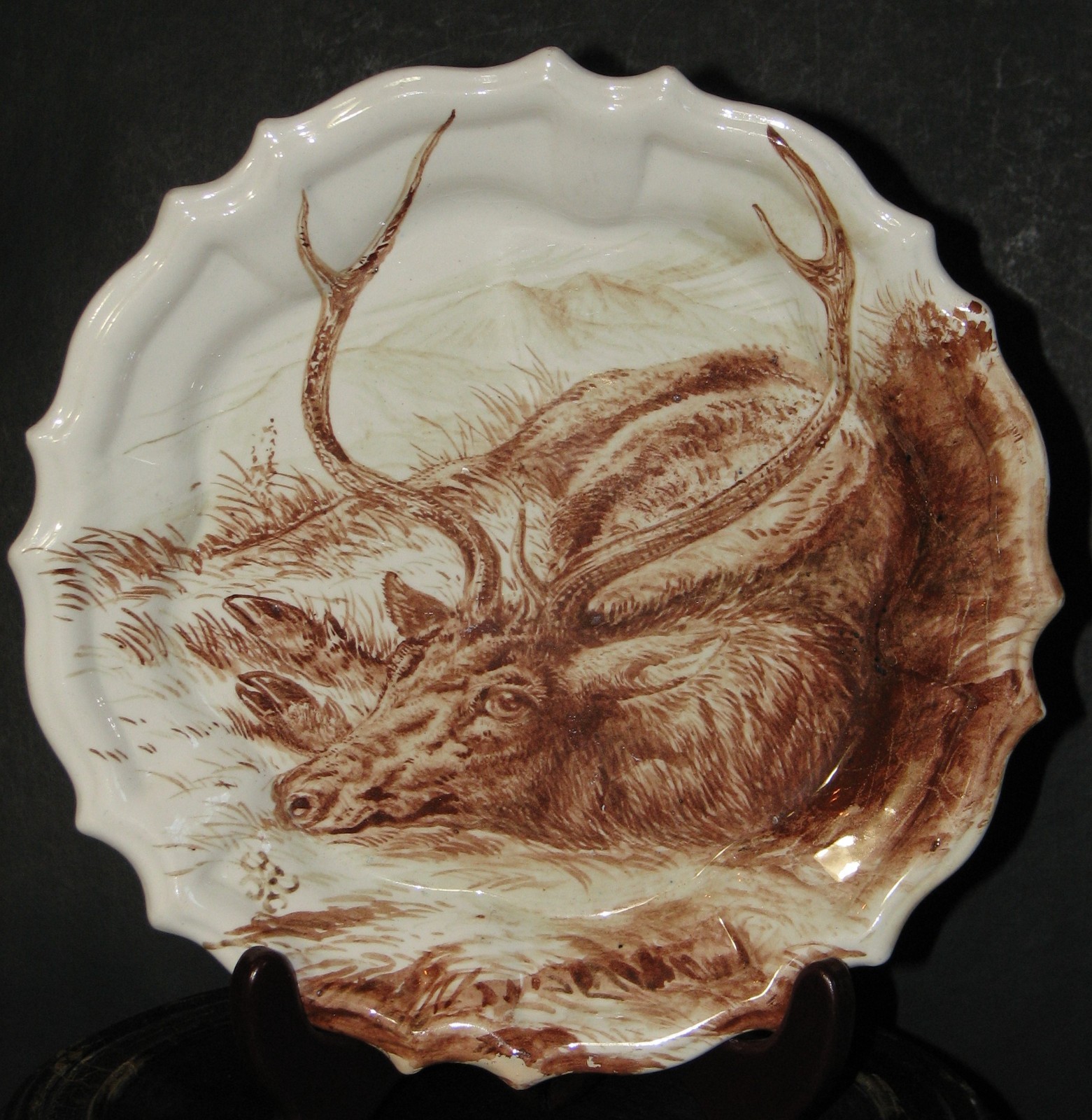 WEDGWOOD XRARE HENRY HOPE CREALOCK HAND PAINTED AND SIGNED OOAK PLATE OF DEER