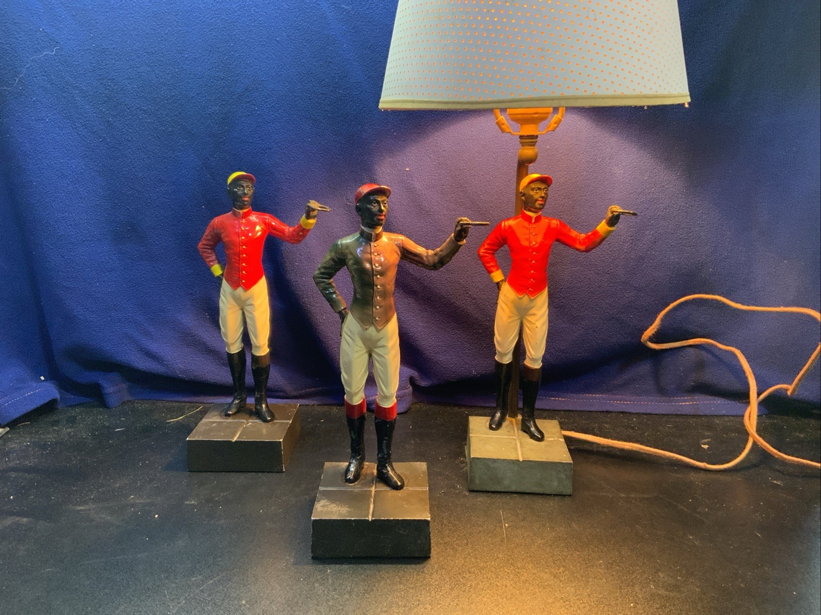 Rare VTG MCM-3 Piece Jockey Desk Set- Original- Table Lamp& Matching Companion F