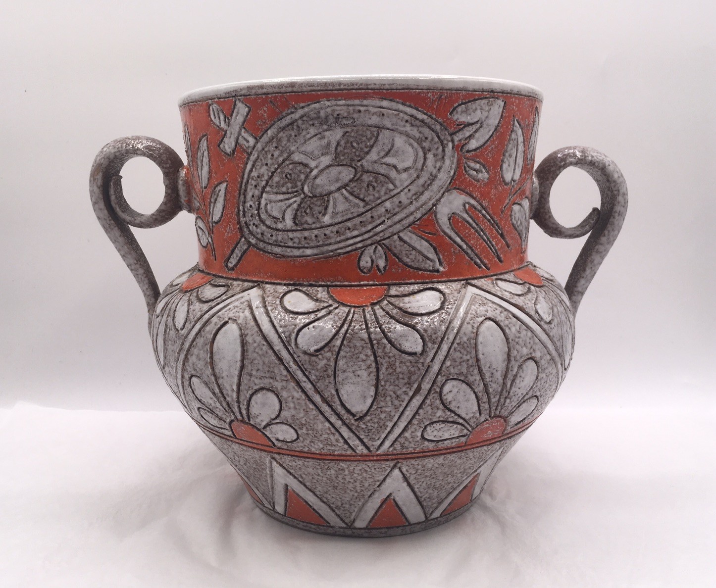 Vtg MCM Fratelli Fanciullacci Sgraffito Amphora Handle Vase- Italy 1950’s/60’s
