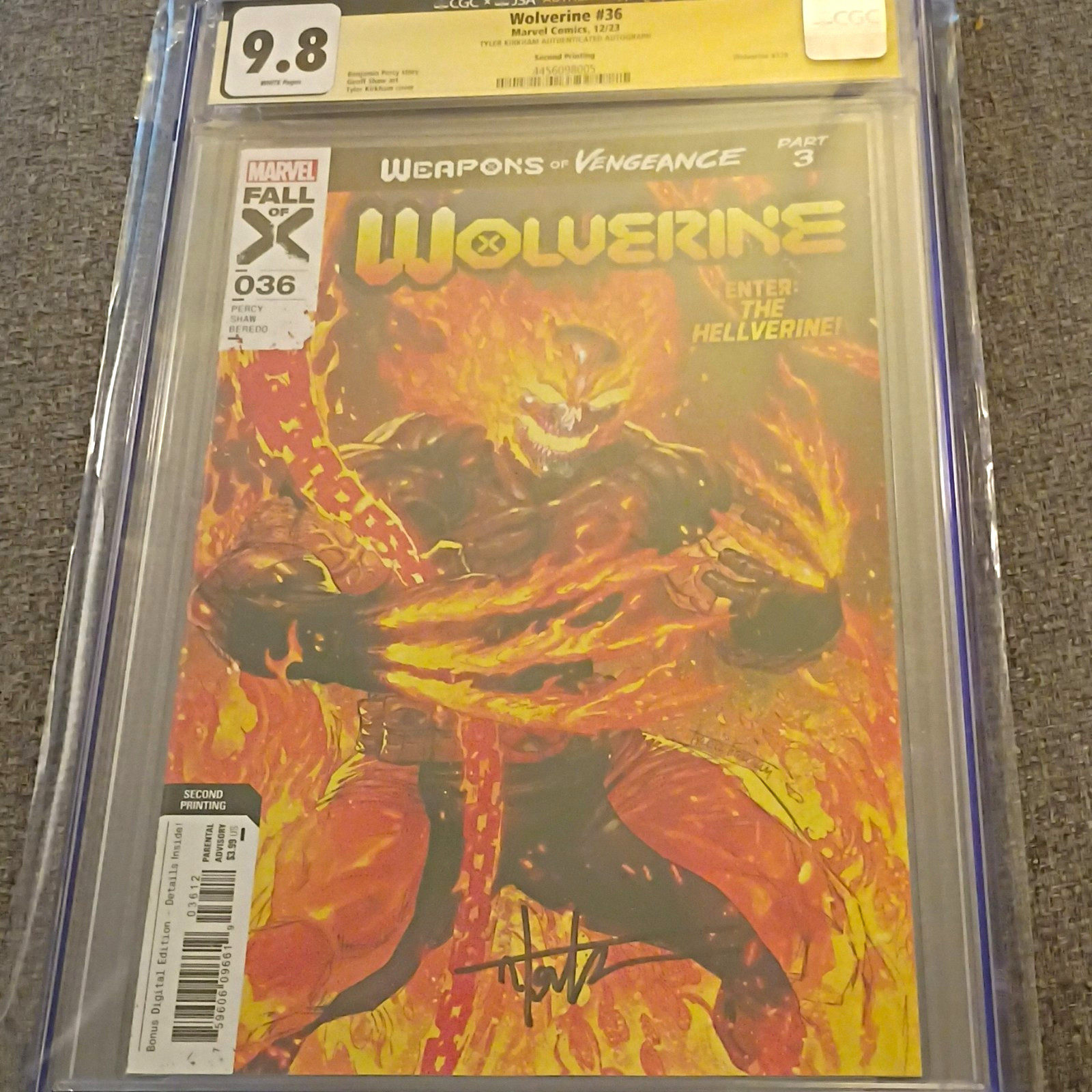 Wolverine #36 Tyler Kirkham Cover Weapons of Vengeance 2nd Print CGC 9.8 SS Wolverine #36 Tyler Kirkham Cover Weapons of Vengeance 2nd Print CGC 9.8 SS