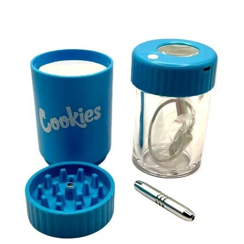 Cookies 4 in 1  Airtigh Jar with Magnifying Lid Stash LED light Storage (BLUE)