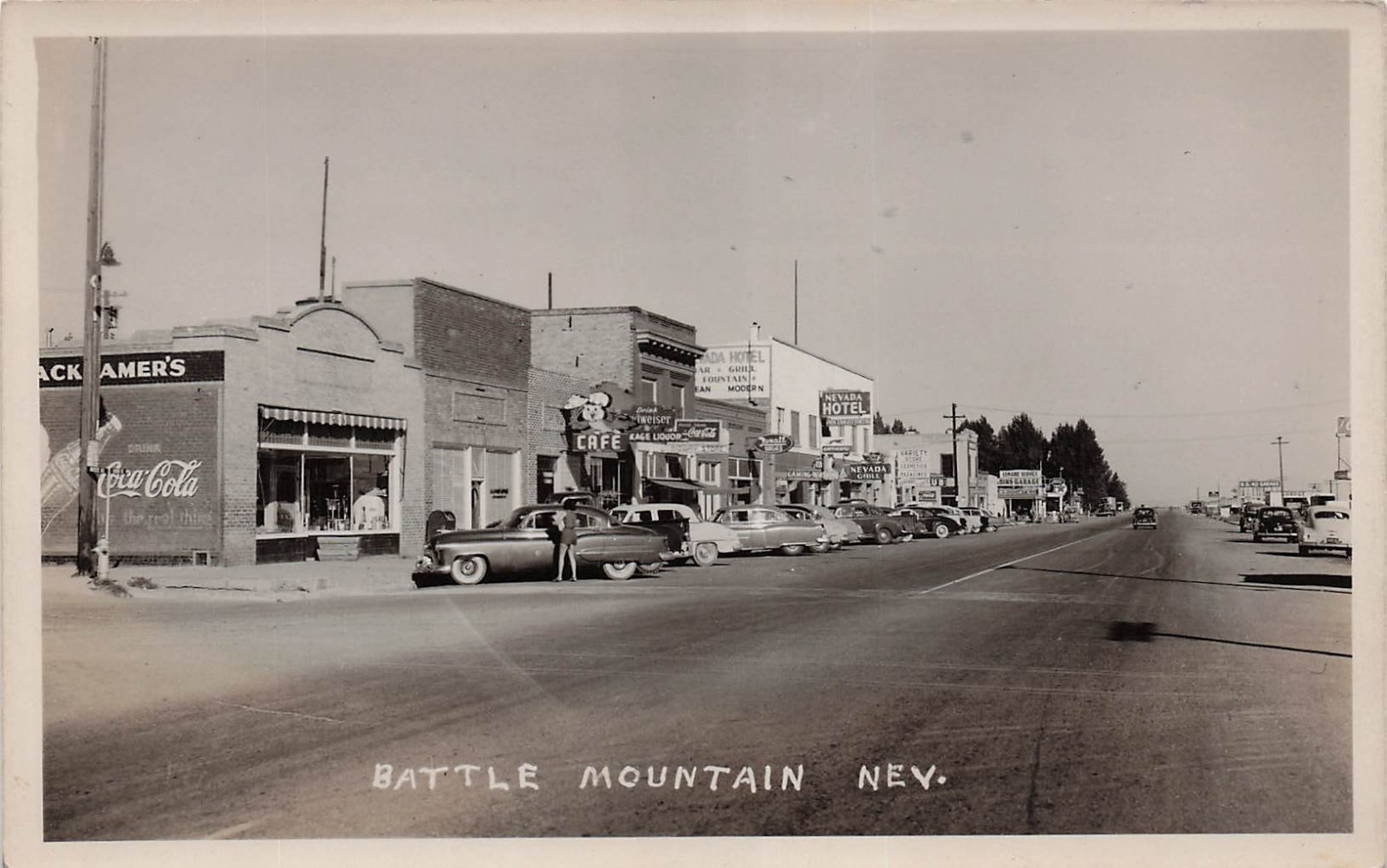 RPPC Battle Mountain Nevada Main Street Coca Cola Advertising Photo Postcard 4A