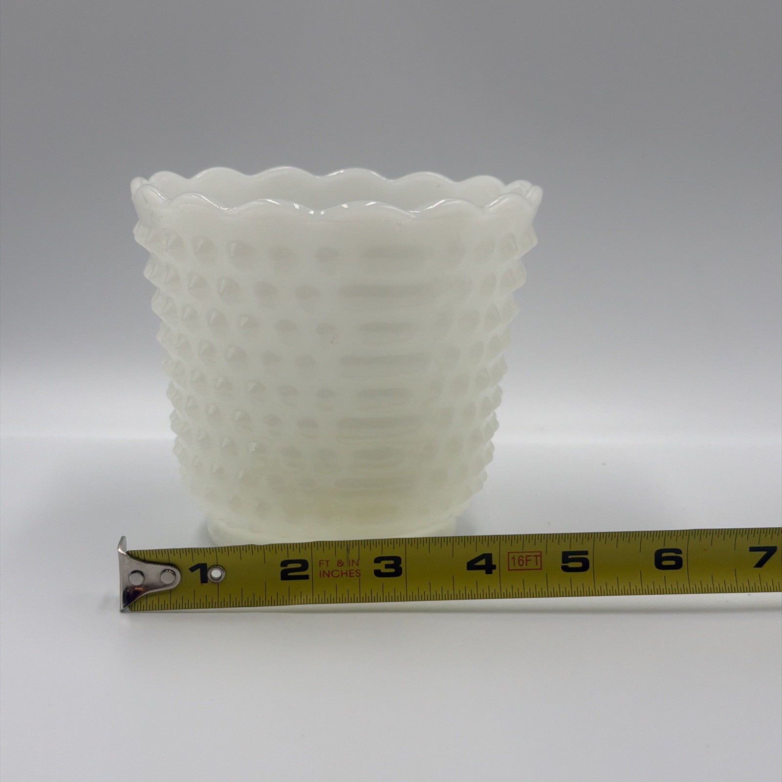 Vintage Fire King Milk Glass Hobnail Scalloped Planter