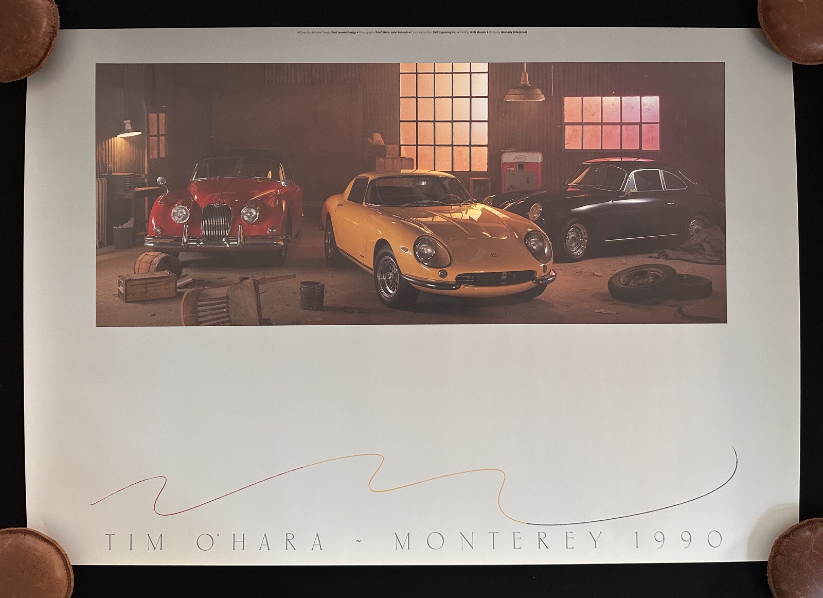 Porsche 356 Ferrari 275 GTB Jaguar XK150 Monterey 1990 Poster Tim O\'Hara 