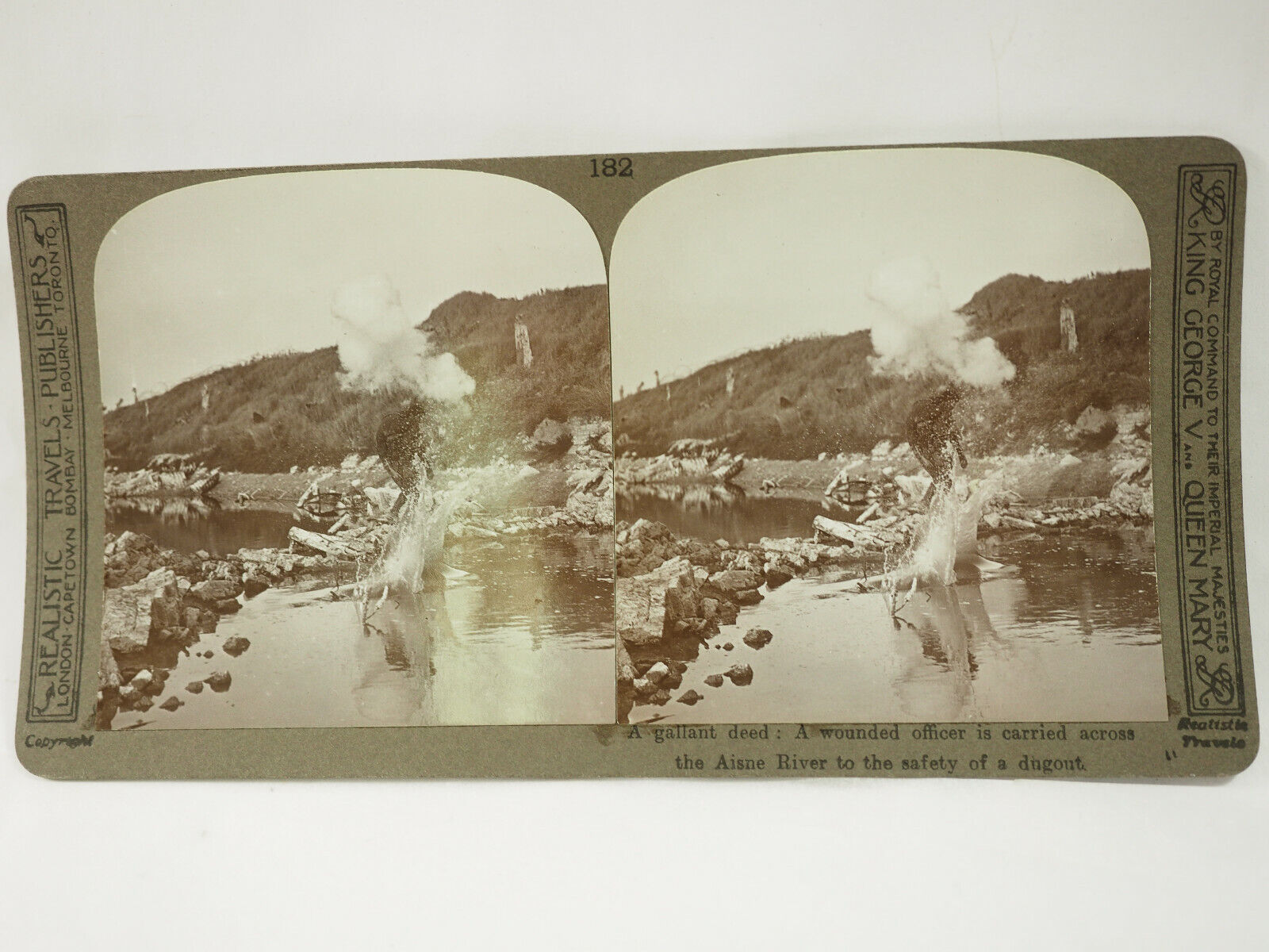 WWI Stereoview Card. Realistic Travels Publishers. 182 A gallant deed. 