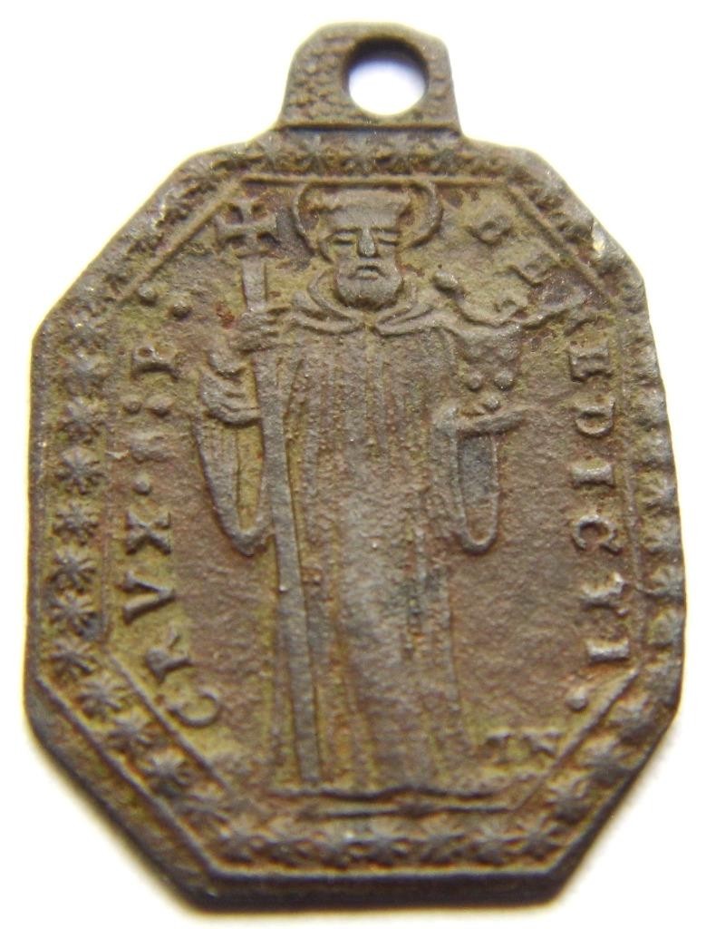 Rare Post Medieval Hammered Brass St Benedict Shield Holy Medal Patron Exorcism