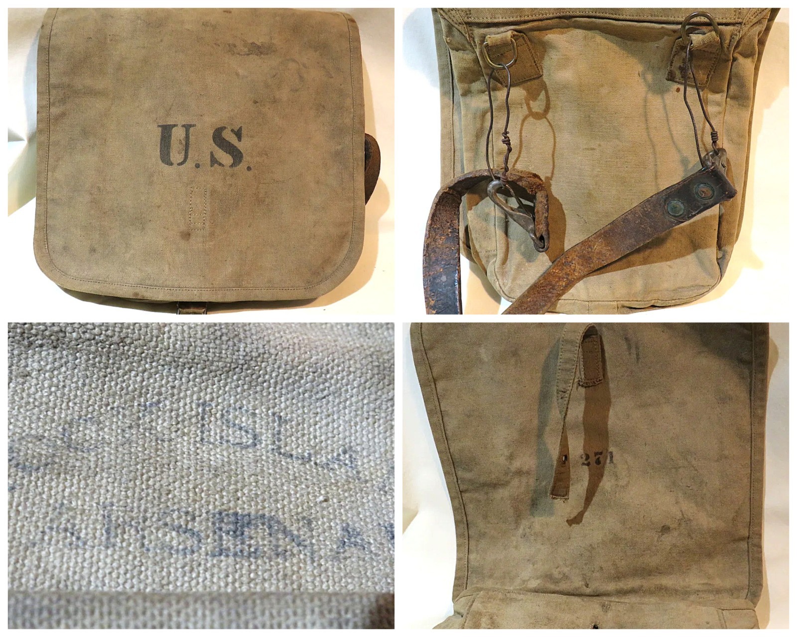 Antique U.S. Army M1902 Canvas Haversack  Rock Island Arsenal Complete w/ Strap