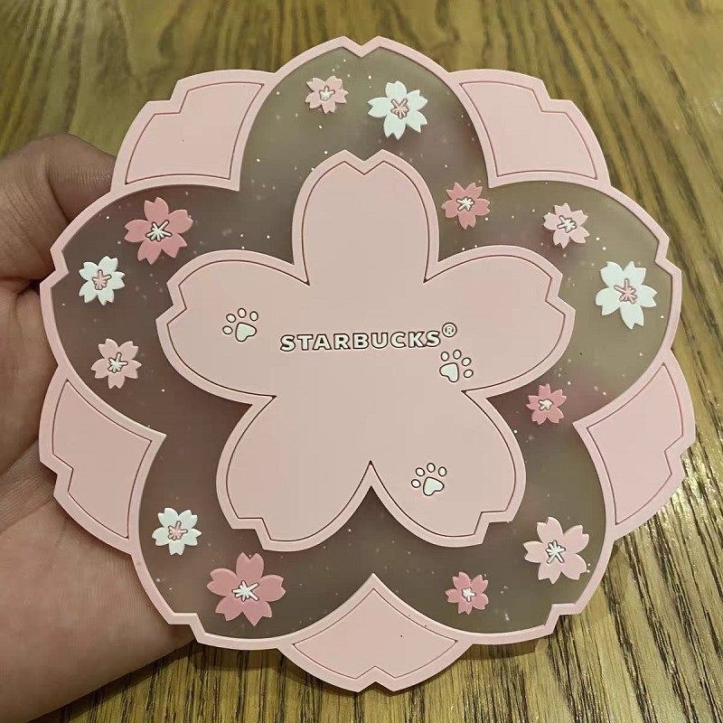Starbucks Cherry Blossom Silicone Coaster Cute Cartoon Coaster Anti-slip Coaster