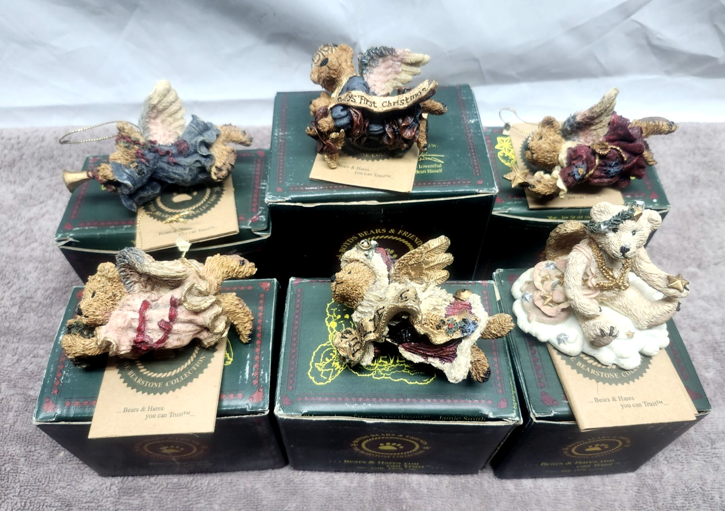 Boyds Bears Angel Ornaments and Figure Lot of 6 w Boxes 1990's Retired Christmas