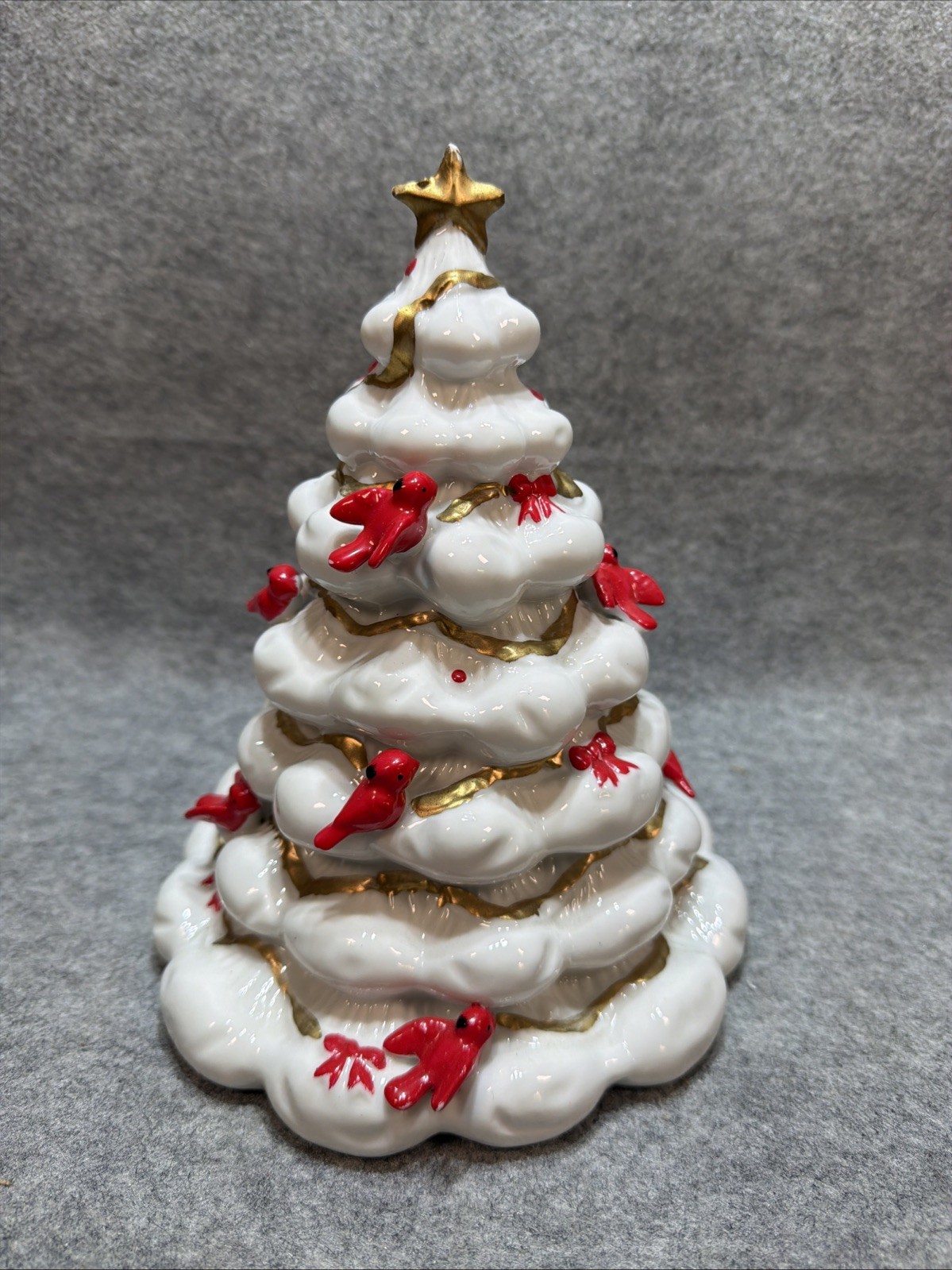 VTG Cardinal Christmas Tree White Ceramic Tree with Red Cardinals