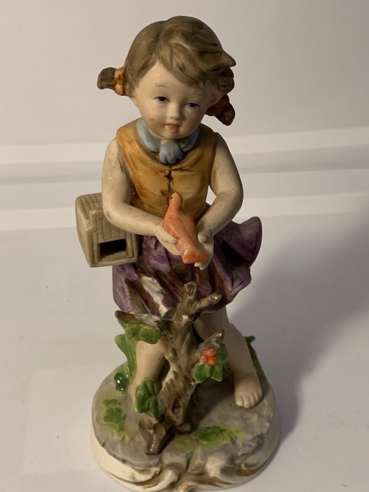 VINTAGE ARDCO JAPAN CERAMIC porcelain FIGURINE 8” Girl Bird