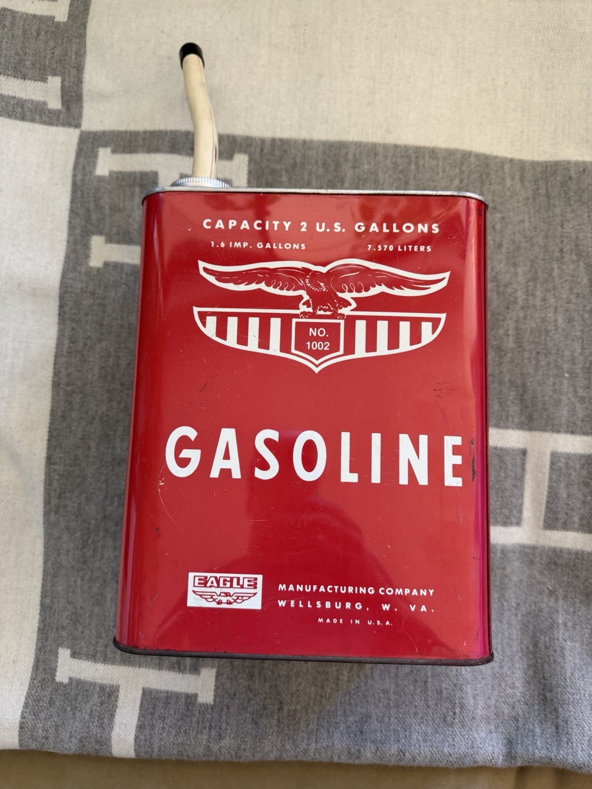 Rare VINTAGE Eagle 2 Gallon Red Metal Gas Can w/ Spout For Collectors