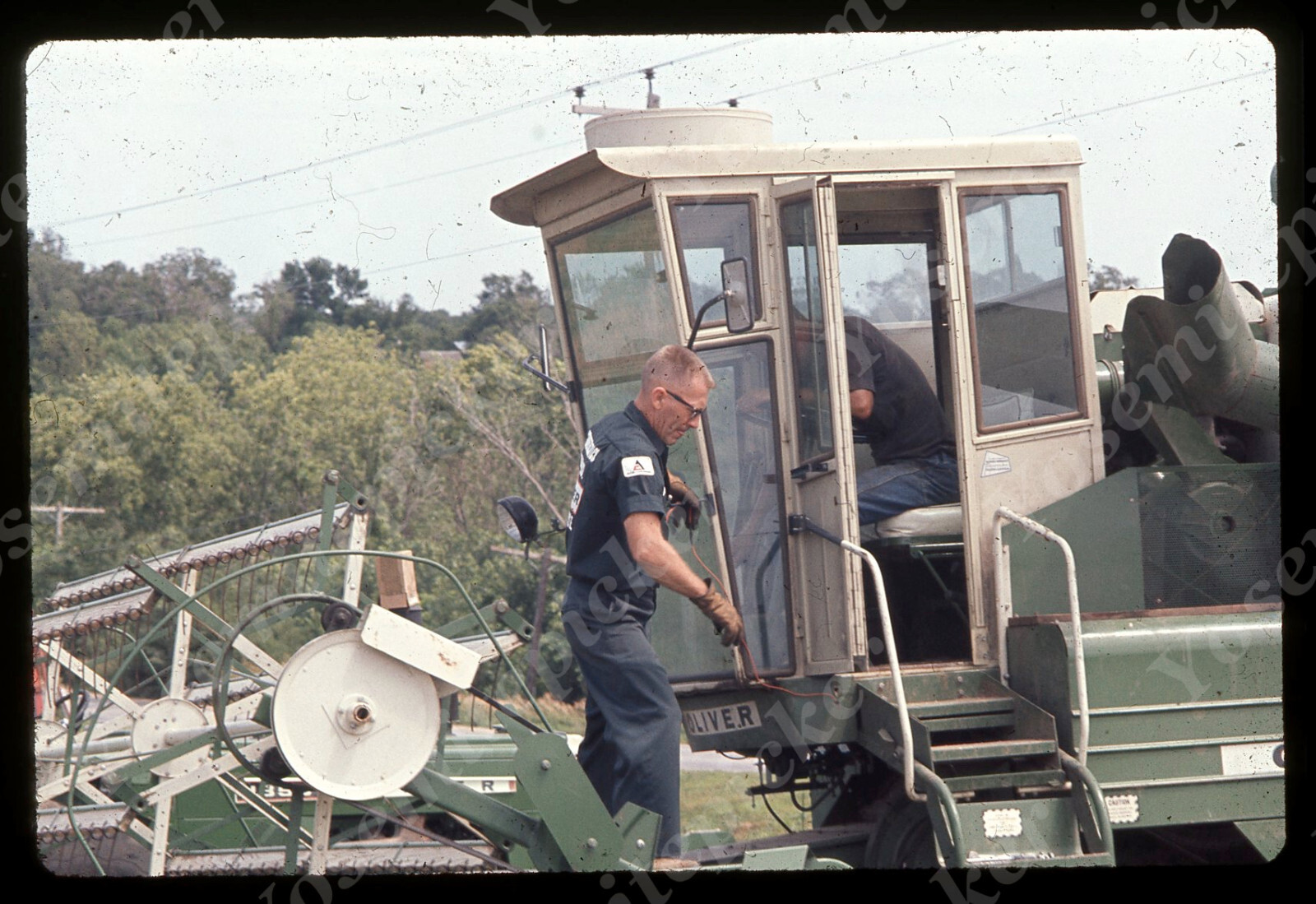 SL94 Original Slide 1970's Nebraska Farm Tractor Oliver employee repair 114a