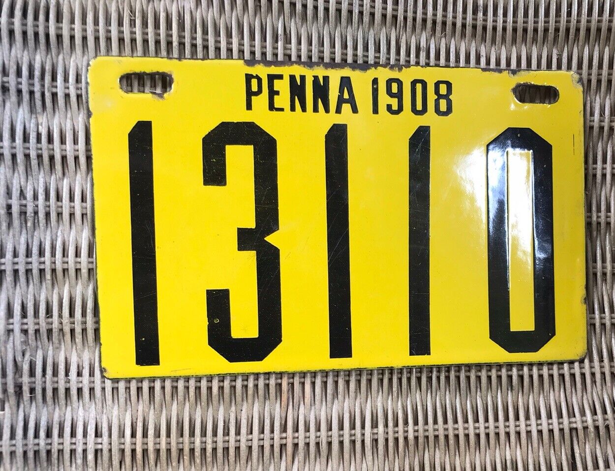 1908 Pennsylvania Porcelain License Plate - GLOSSY - STAMPED ING - RICH