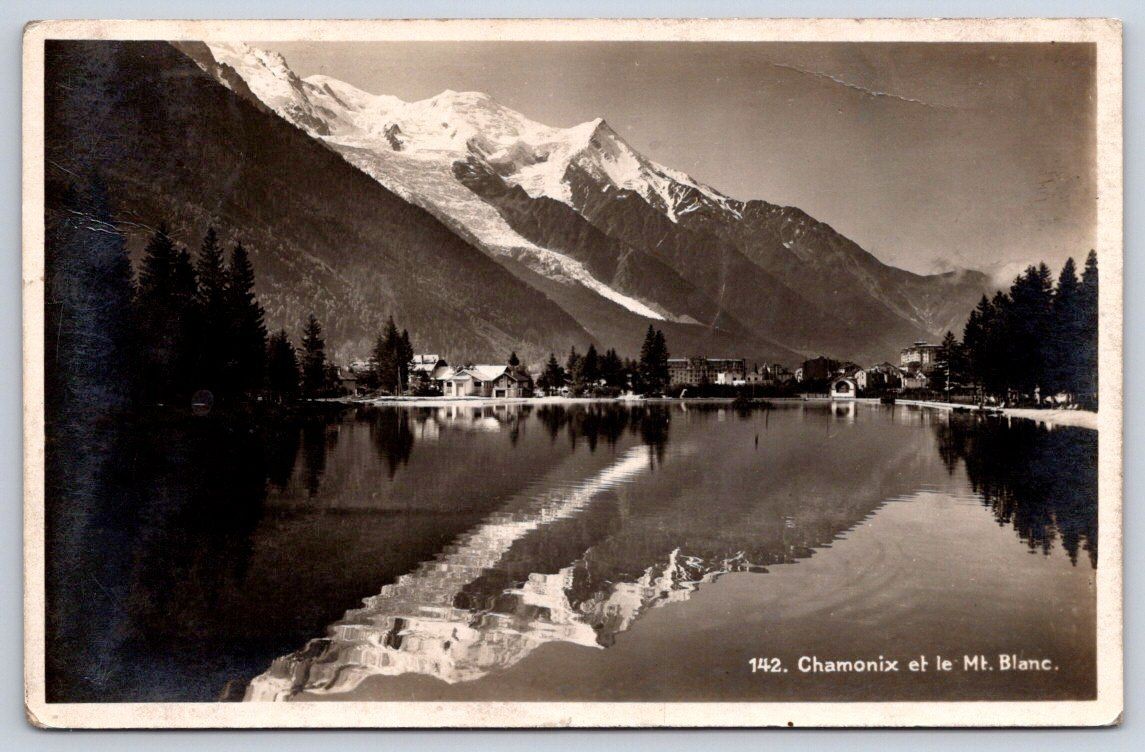 Antique France Postcard Chamonix Et le Mont Blanc Lake View 1934