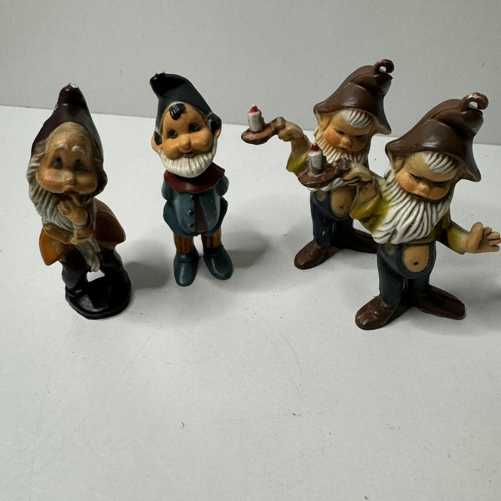 4 Vintage Elf Ornaments Elves Pixie Dwarves Gnome Christmas Hong Kong Plastic