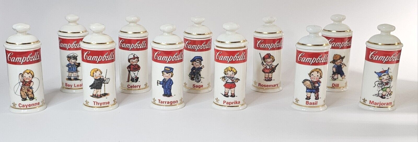 Danbury Mint Campbell Soup Company Eleven (11) Spice Jars 1995 Campbell\'s Kids 
