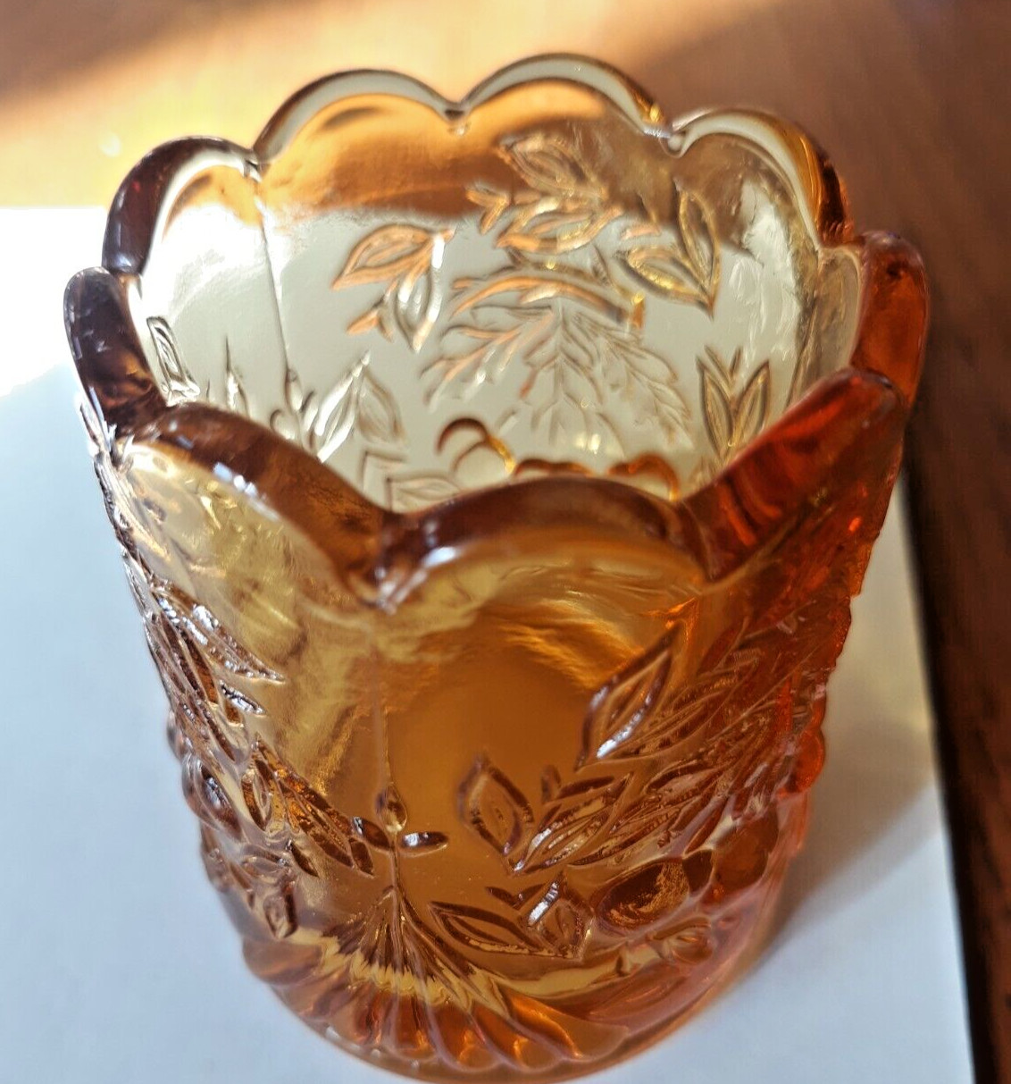Amber Glass Cherry Wreath Toothpick Holder Vintage