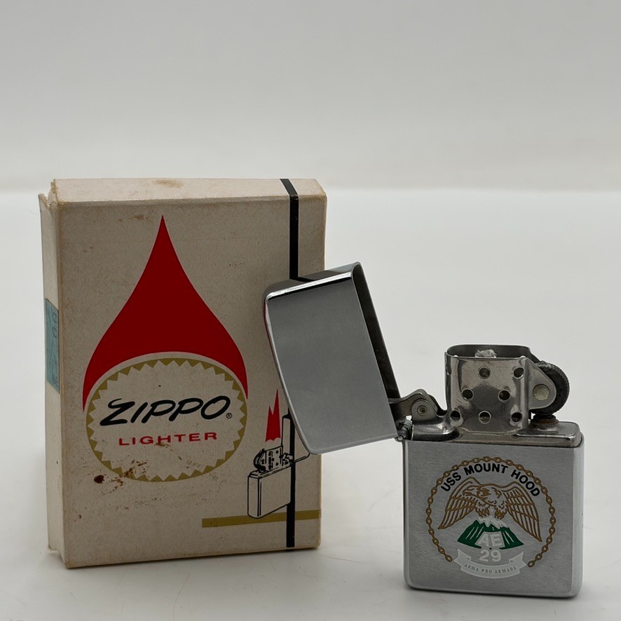 1978 VINTAGE ZIPPO BRUSHED CHROME LIGHTER USS Mount Hood NEW W/ Box