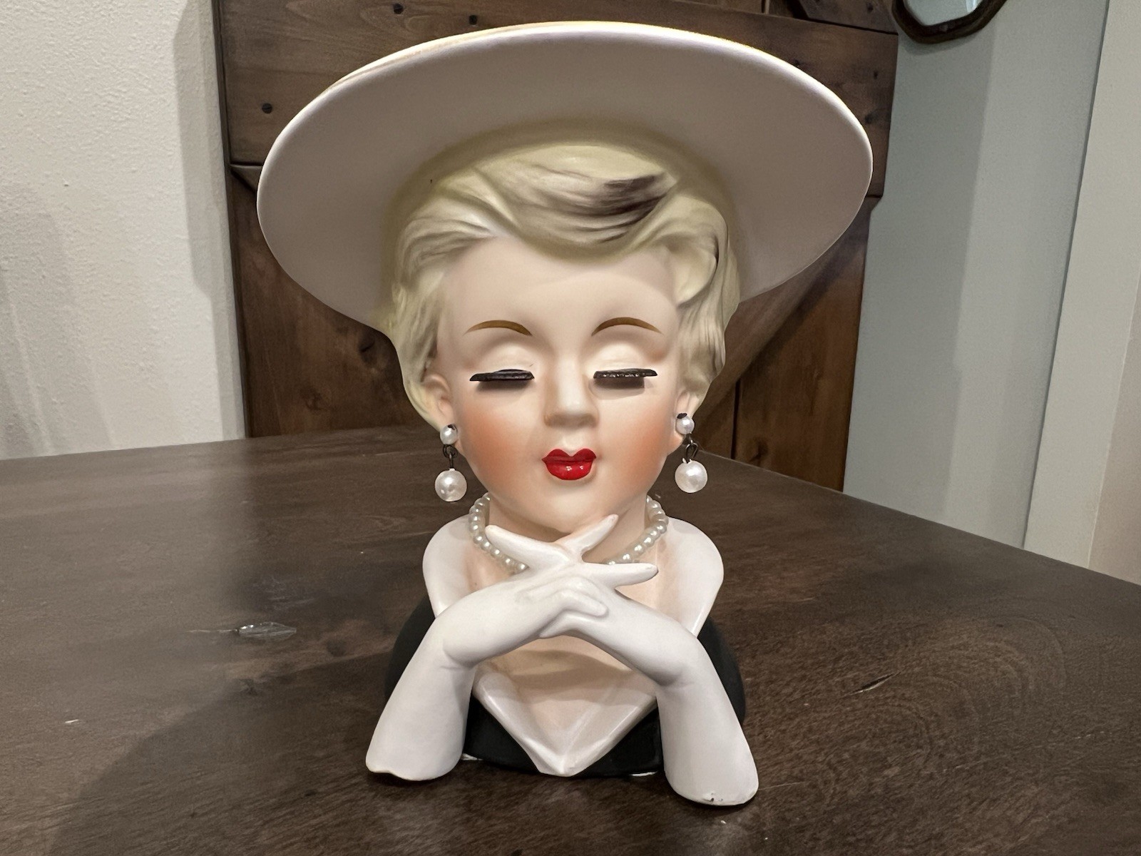 VTG RUBENS #494 Lady Head Vase - Blonde With Crossed Hands BLACK DRESS VERSION