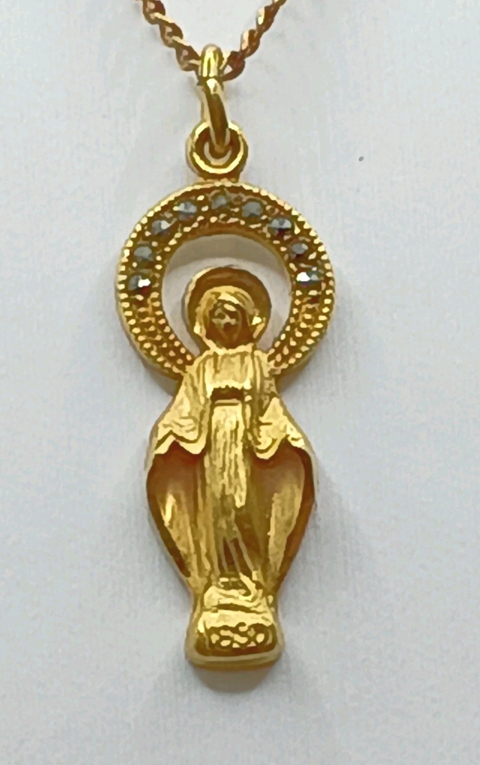 Vintage Miraculous Mary Medal Pendant Necklace 12k Gold Filled Catholic
