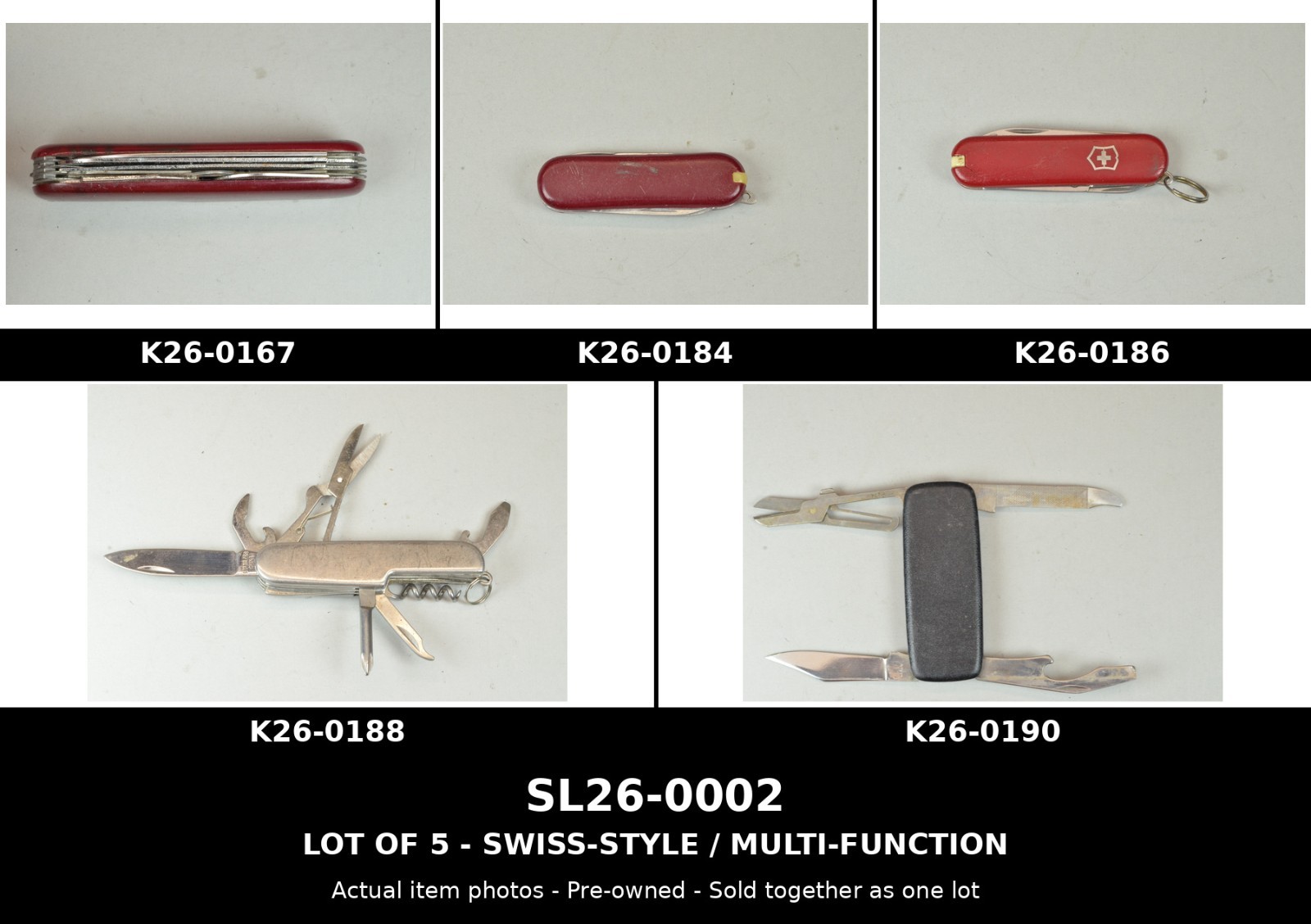 Lot 5 Swiss Army Style Multi Tool Pocket Knives Victorinox Switzerland China