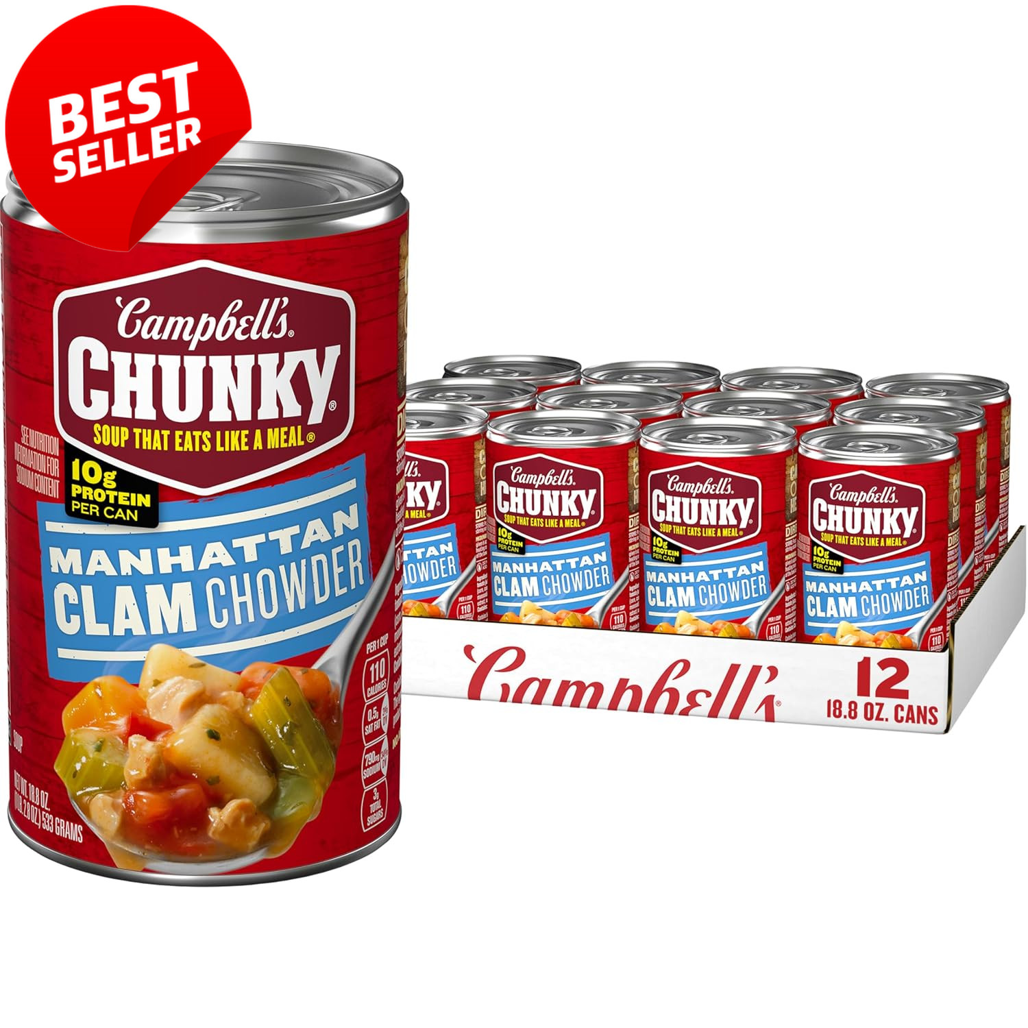 Campbell's Chunky Manhattan Clam Chowder Soup 18.8oz Can Case of 12 - US