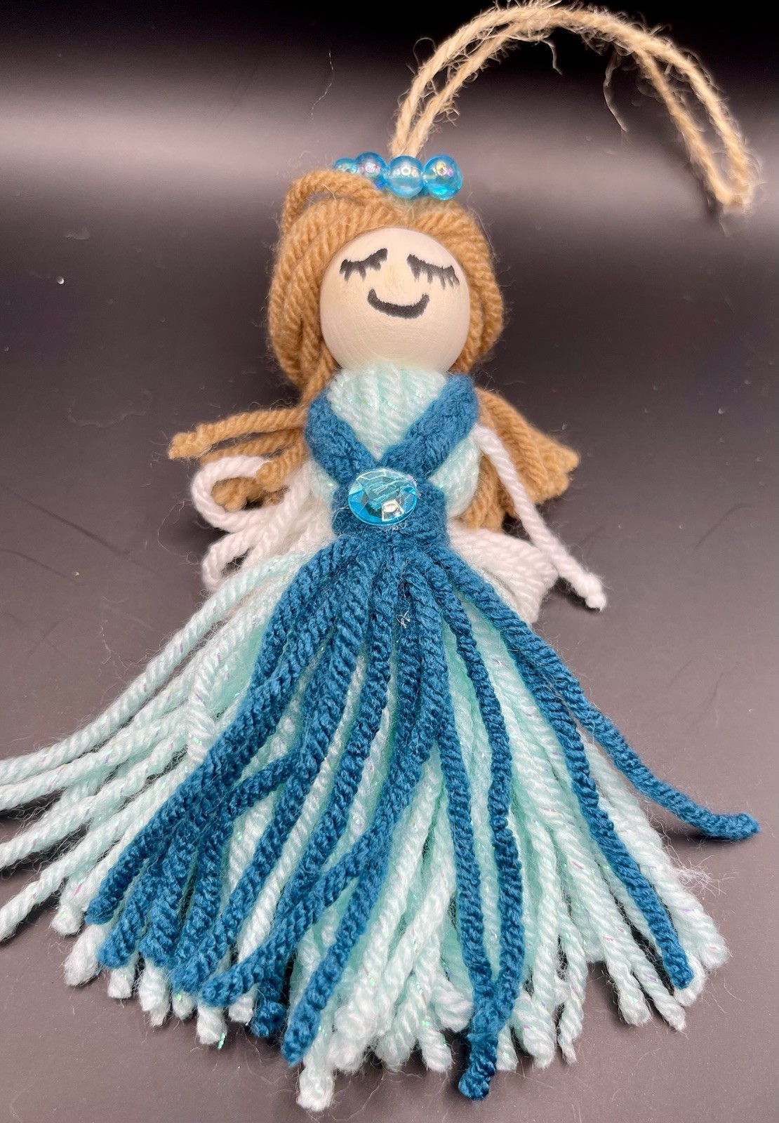 Handmade Angel Ornament, Yarn, Teal