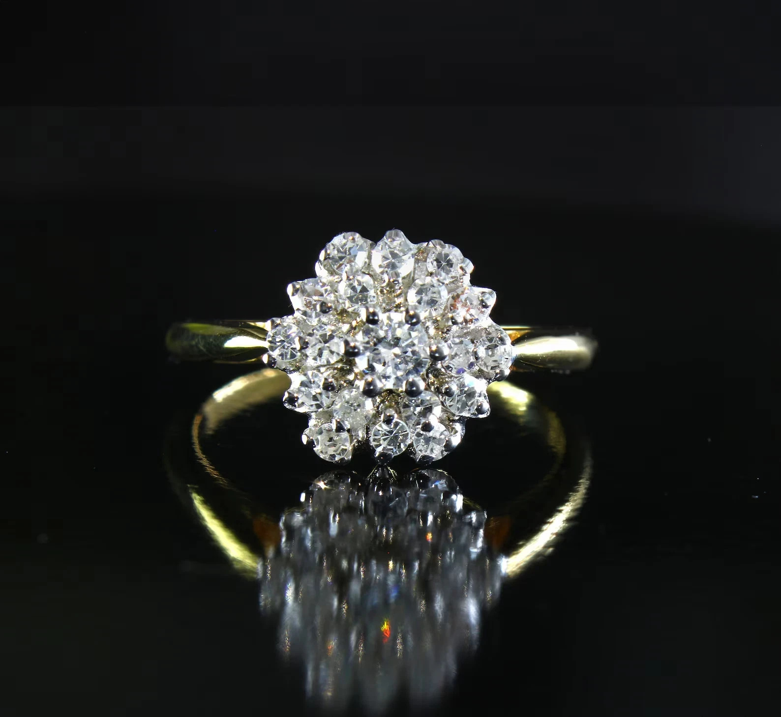 Estate Brilliant-Cut Diamond Cluster Ring In 14K Yellow Gold Plated For Women's