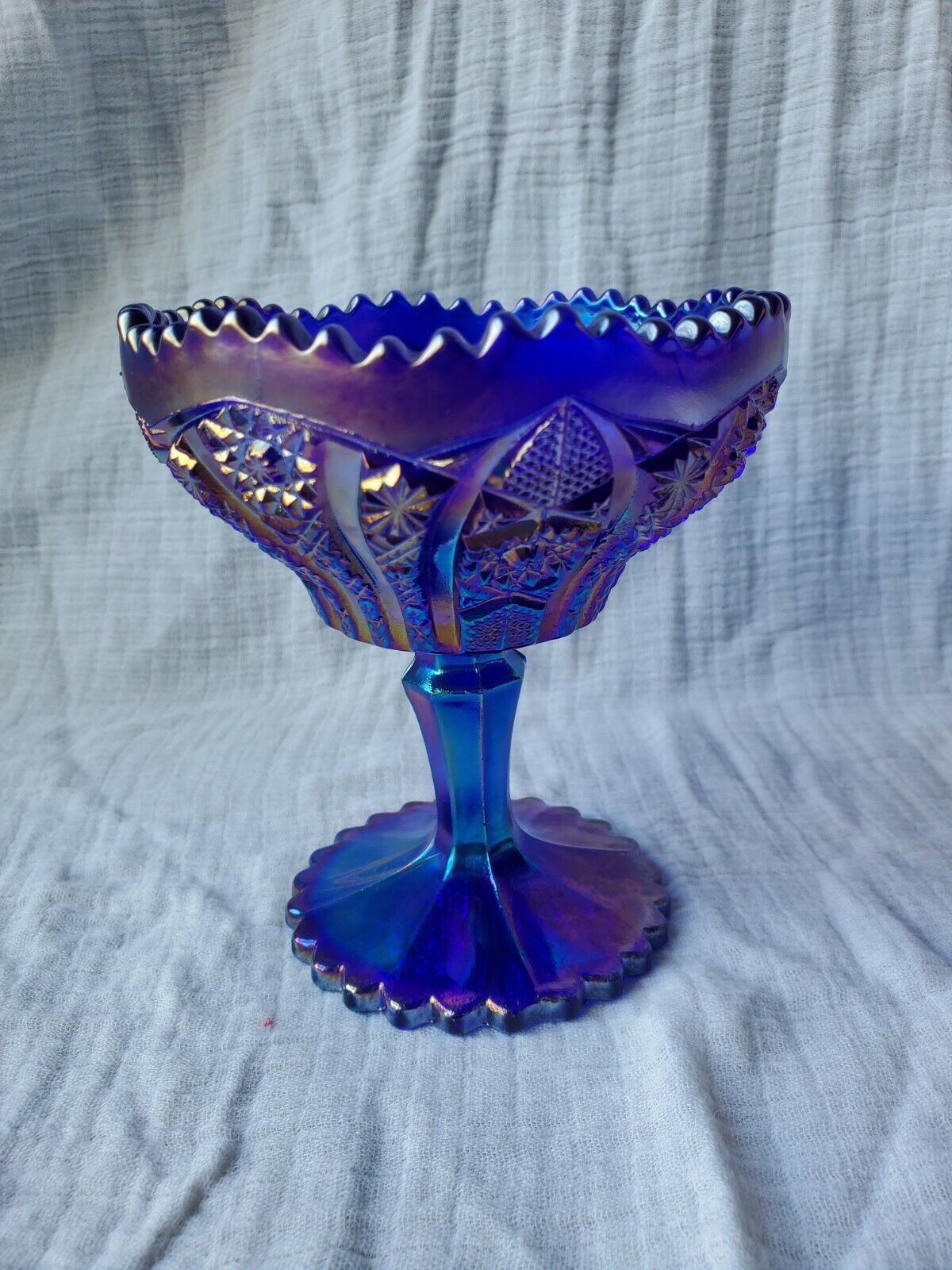 Imperial Glass Company Cobalt Blue Carnival Glass Small Compote/Candy Dish