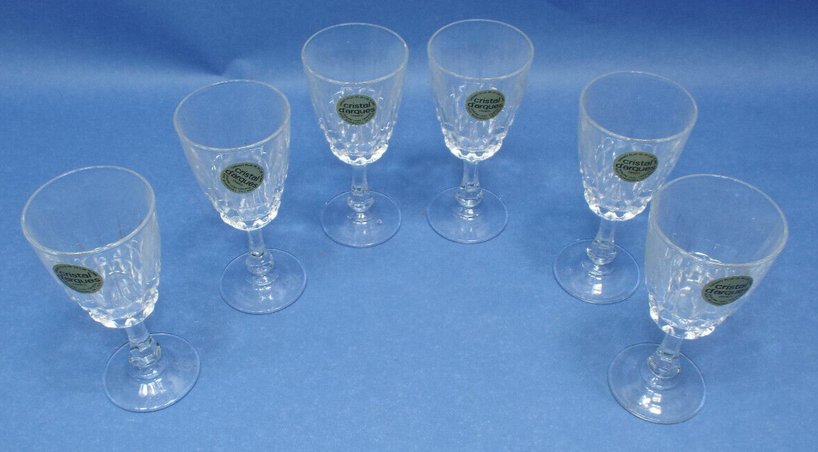 New Vintage Cristal D'Arques Diamant Set 6 Small Wine Glasses Crystal France