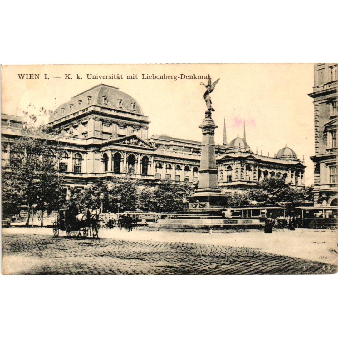 1912 Vienna Austria Postcard University of Vienna Liebenberg Monument Sepia RPPC