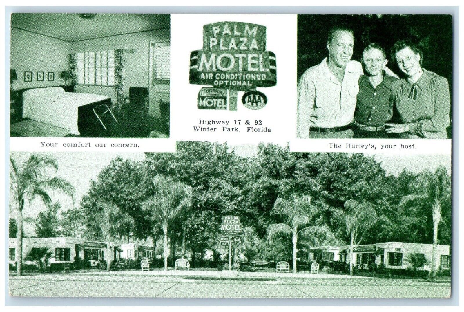 c1953 Multiview Palm Plaza Motel Orlando Avenue Winter Park Florida FL Postcard