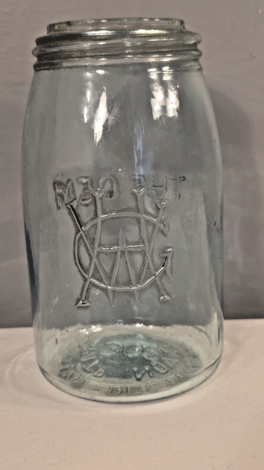 Antique Aqua GEM Reverse HGW Quart Fruit Jar Pat. Nov 1867 #302 Error on Base Antique Aqua GEM Reverse HGW Quart Fruit Jar Pat. Nov 1867 #302 Error on Base