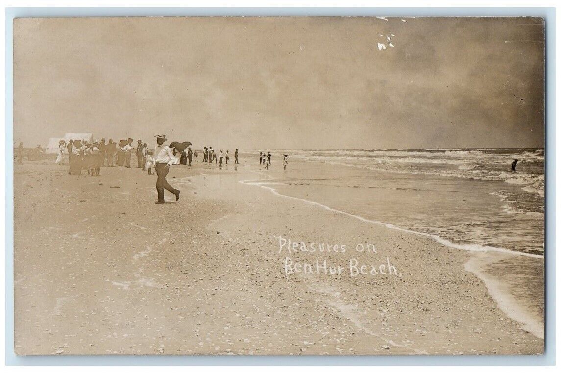 c1910's Pleasures On Ben Hur Beach Swimming Limestone TX RPPC Photo Postcard