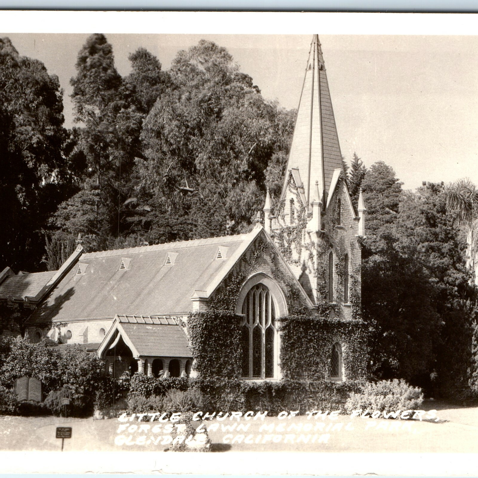 c1940s Glendale, CA Little Church of Flowers RPPC Forest Lawn Memorial Park PC