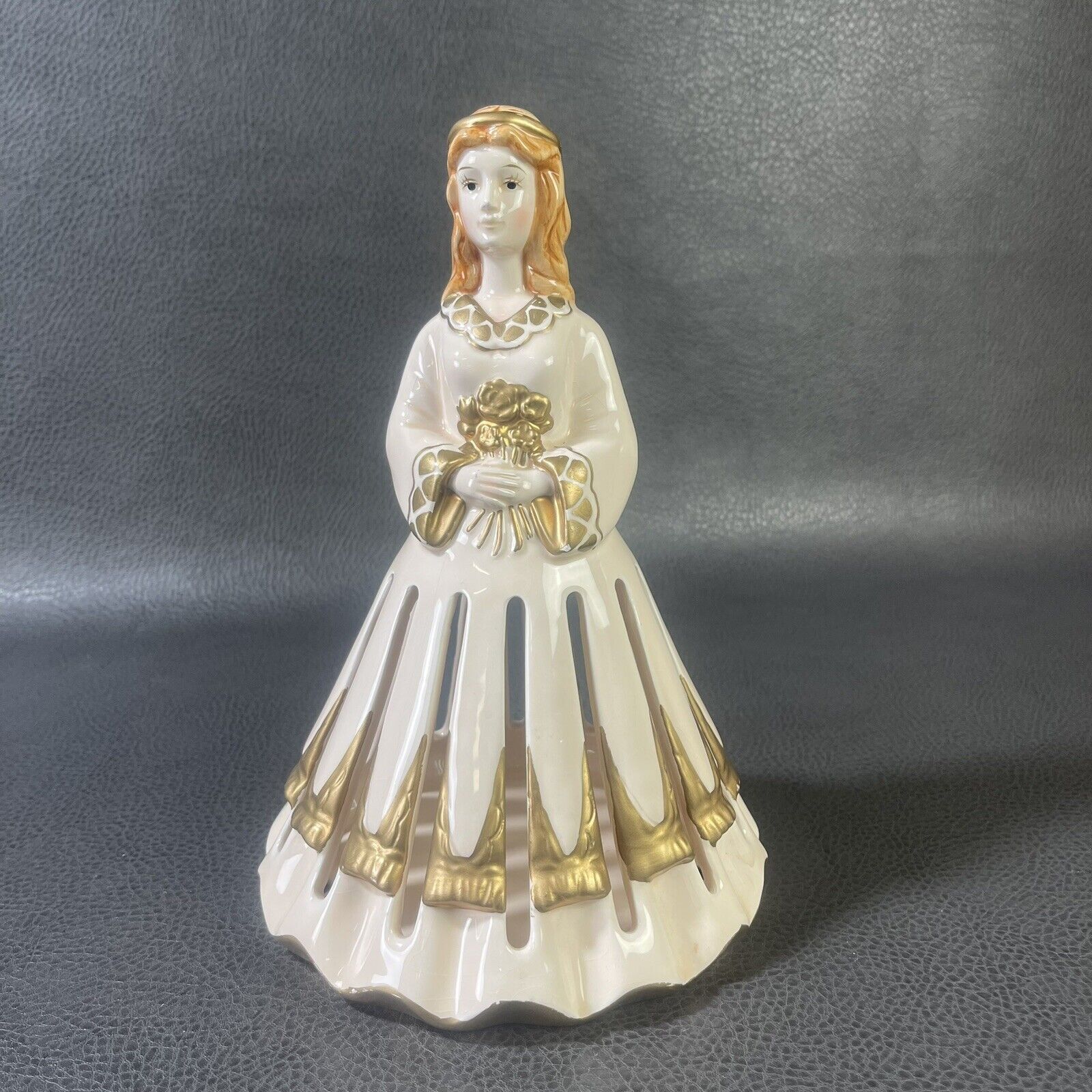 Vintage Hand Painted Lillian Vernon Porcelain Angel Lady Napkin Holder 9” Tall